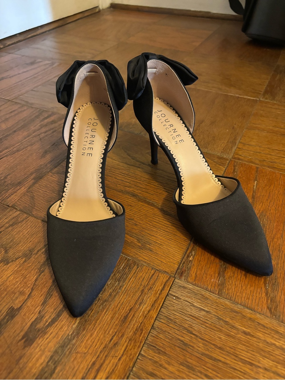 Journee Collection Black Pointed-Toe Bow Ankle-Strap Stiletto Heels
